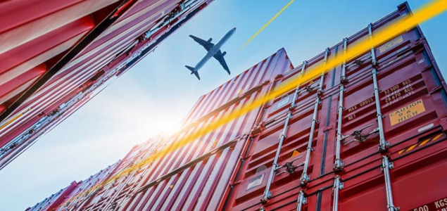Aircraft flies over shipping container LGI Teaser