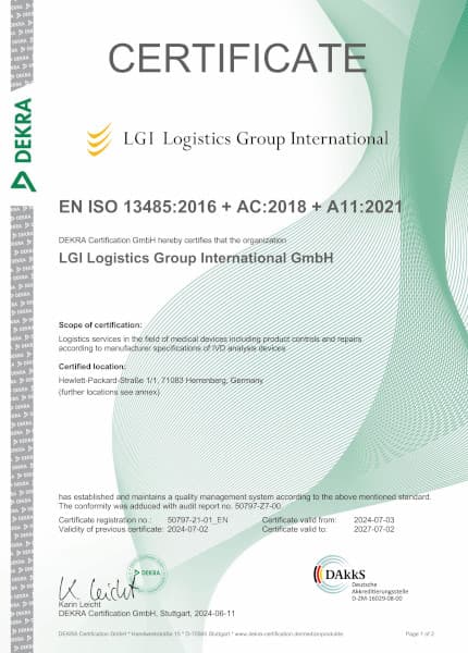 Certificate ISO13485 - LGI Group