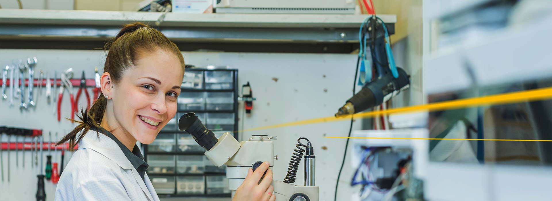 Woman repairs medical