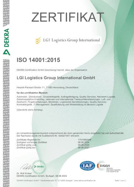 ISO 14001 Zertifikat - LGI
